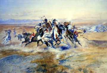  1903 Painting - the attack 1903 Charles Marion Russell American Indians